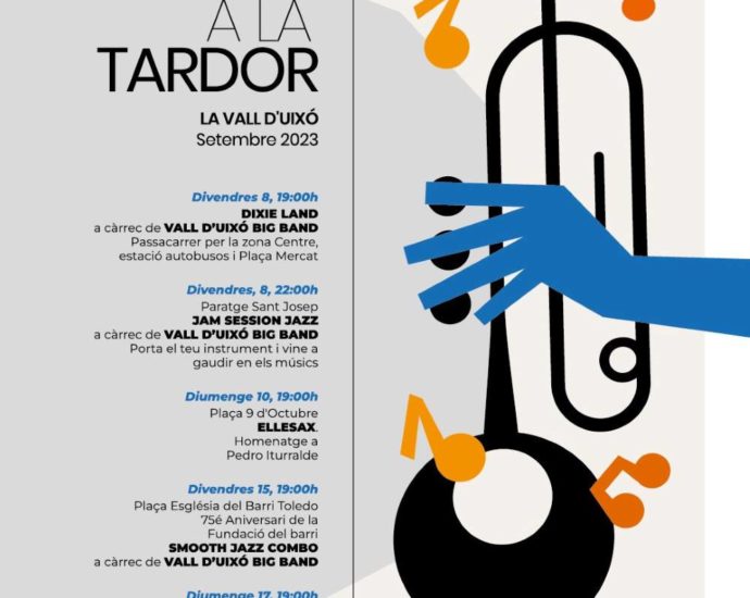 Jazz a la Tardor 2023 (Vall d’Uixó, Alicante. 8 al 17 de septiembre de 2023) [Noticias de jazz] - Tomajazz 9.0 - Entre el 8 y el 17 de septiembre de 2023 tendrá lugar en Vall d'Uixó (Alicante), Jazz a la Tardor 2023 #Ciclodejazz #FestivalDeJazz #Festivalesdejazz #Noticiasdejazz