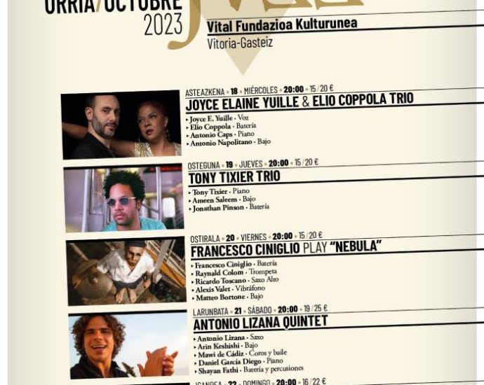 VIII Dazz Jazz Festival 2023 (Vitoria, Álava. 18 al 22 de octubre de 2023) [Noticias de jazz] - Tomajazz 9.0 - Entre el 18 y el 22 de octubre de 2023 tendrá lugar en Vitoria (Álava), el VIII Dazz Jazz Festival 2023 #Ciclodejazz #FestivalDeJazz #Festivalesdejazz #Noticiasdejazz