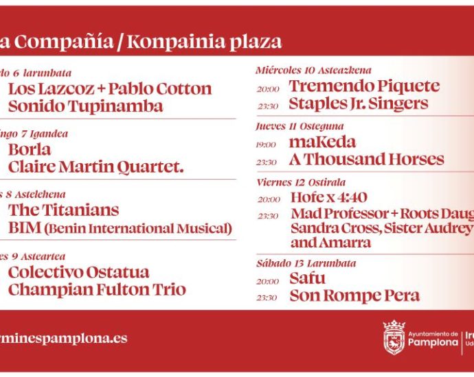 Jazz en San Fermín 2024 era 27 JazzFermín 2024 (7 y 9 de julio de 2024. Pamplona, Navarra) [Noticias de jazz] - Tomajazz - Los días 7 y 9 de julio de 2024 en Pamplona (Navarra), el Jazz en San Fermín 2024 tendrá un pequeño hueco, dejando casi en la mínima expresión lo que debería haber sido el 27 JazzFermín 2024. Descanse en paz un ciclo de jazz en Pamplona con más de un cuarto de siglo de historia. Rogamos dediquen la escucha de un disco o concierto de jazz en su memoria y de los aficionados pamploneses huérfanos #Ciclodejazz #FestivalDeJazz #Festivalesdejazz #Noticiasdejazz