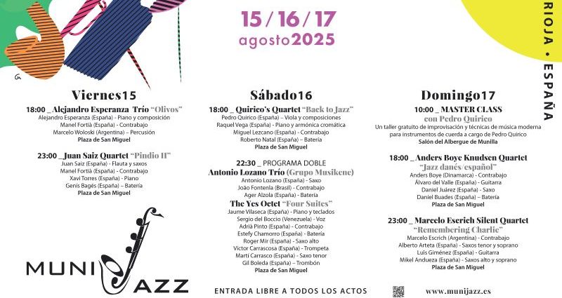 21ª Edición Munijazz 2025 (Munilla, La Rioja. 15 al 17 de agosto de 2025) [Noticias de jazz] - Tomajazz - Festival Munijazz 2025 celebra su 21ª edición del 15 al 17 de agosto en Munilla (La Rioja), con entrada libre y una programación de conciertos y actividades en la Plaza de San Miguel y el Salón del Albergue de Munilla #Noticiasdejazz