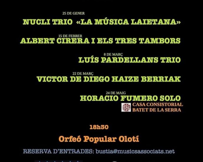 Jazz de prop 2026 (Olot, Girona. Del 25 de enero al 24 de mayo de 2026) [Noticias de jazz] - Tomajazz - El domingo 25 de enero dará comienzo el ciclo “Jazz de Prop 2026”, en la capital de la Garrotxa. Cinco propuestas musicales repartidas entre enero y mayo de 2026 #Noticiasdejazz