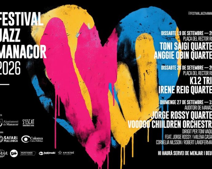 III Festival de Jazz de Manacor 2026 (Manacor, Mallorca. 19, 26 y 27 de septiembre de 2026) [Noticias de jazz] - Tomajazz - El Festival de Jazz de Manacor 2026 celebrará su tercera edición los días 19, 26 y 27 de septiembre de 2026 con conciertos de Toni Saigi Quartet, Anggie Obin Quartet, K12, Irene Reig Quartet, Jorge Rossy Vibes Quartet y la Voodoo Children Orchestra dirigida por Toni Vaquer #Noticiasdejazz